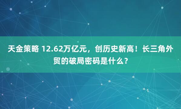 天金策略 12.62万亿元,创历史新高!长三角外贸的破局密码是什么?